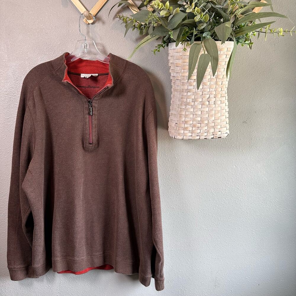 Tommy Bahama Reversible 1/4 Zip Sweater Split Neck Cotton Pullover Men's XL Red